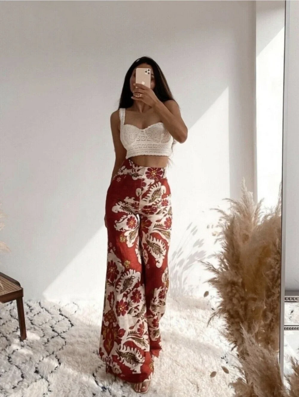 zara linen floral wide lsg pants . xsmall